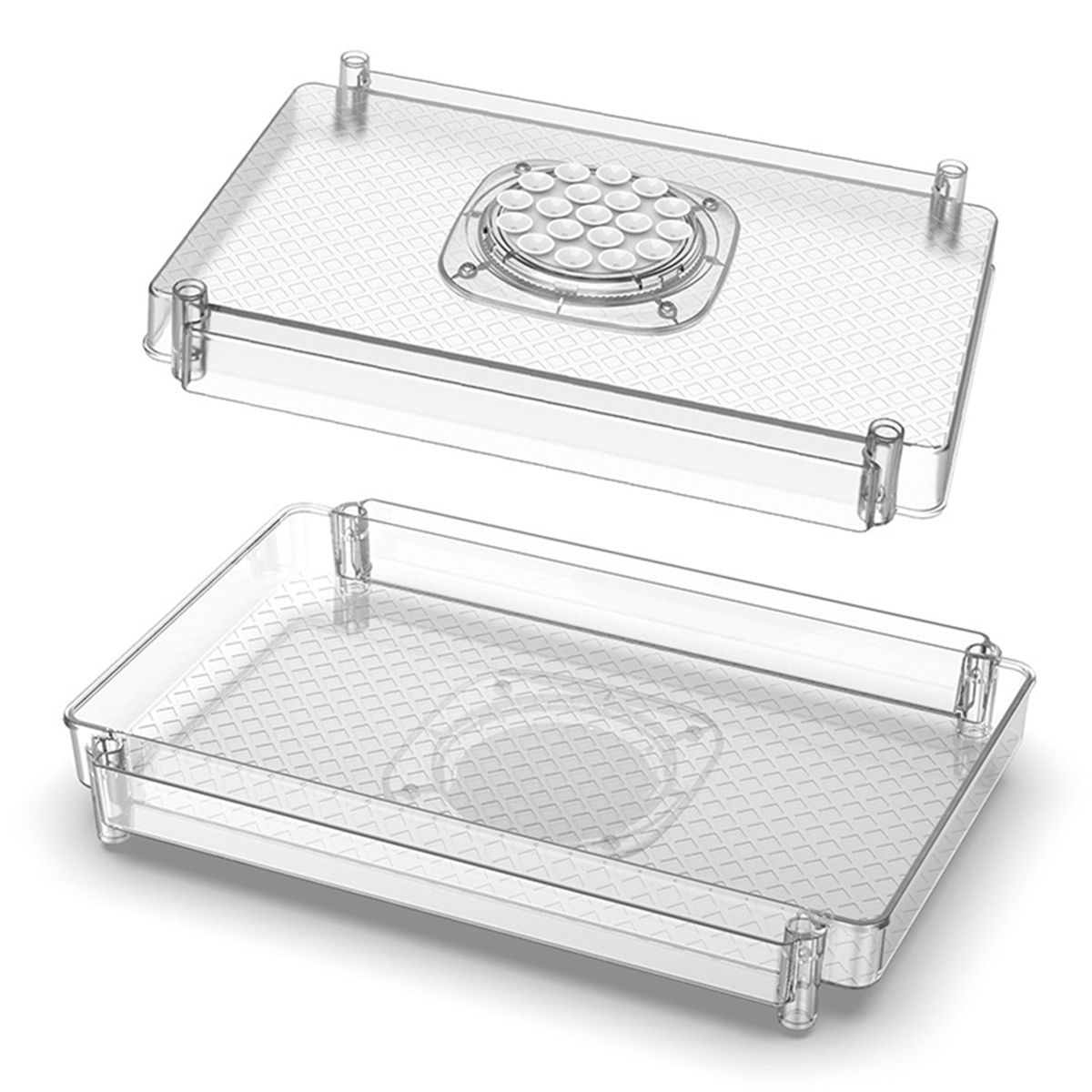 Fridge Turntable Organizer Tray with Suction Cup Transparent Refrigerator Storage Rack 360 Rotatable for Countertop 28x16.3cm