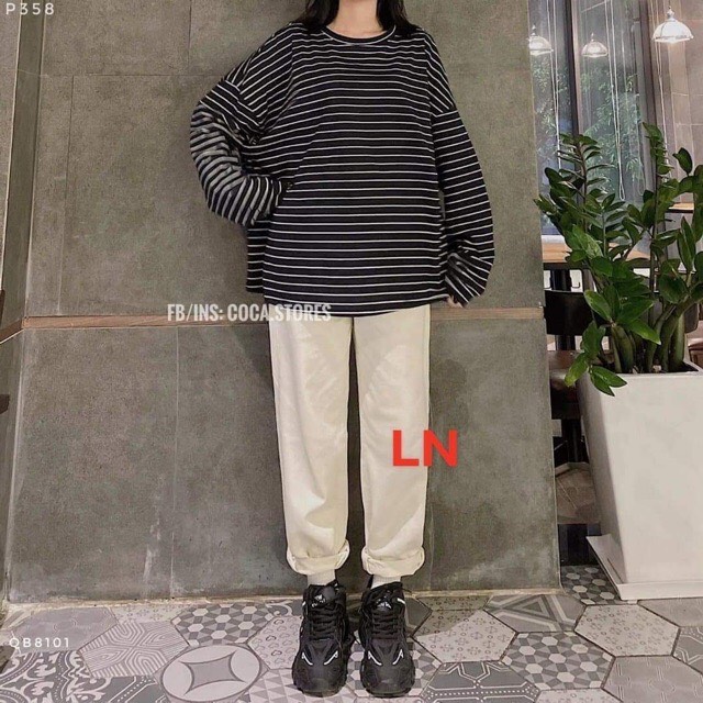 Áo kẻ thụng tay dài LN12