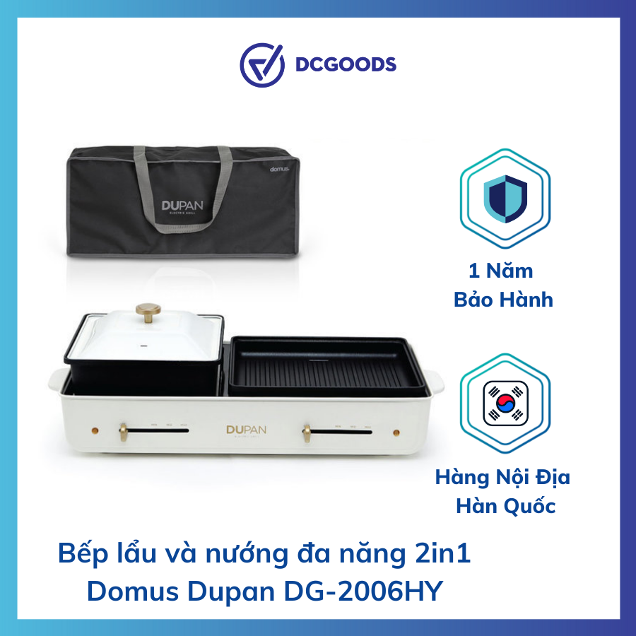 Bếp lẩu và nướng đa năng 2 trong 1 domus dupan màu trắng kem dg-2006hy nhập khẩu chính hãng hàn quốc