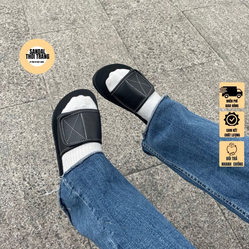 Dép sandal nữ nam quai ngang dép quai ngang trắng/đen sandalthoitrang