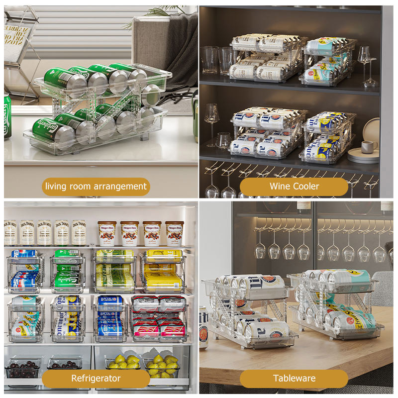 Retractable beverage storage box, automatic filling, transparent double-layer can storage rack, refrigerator Coke storage box