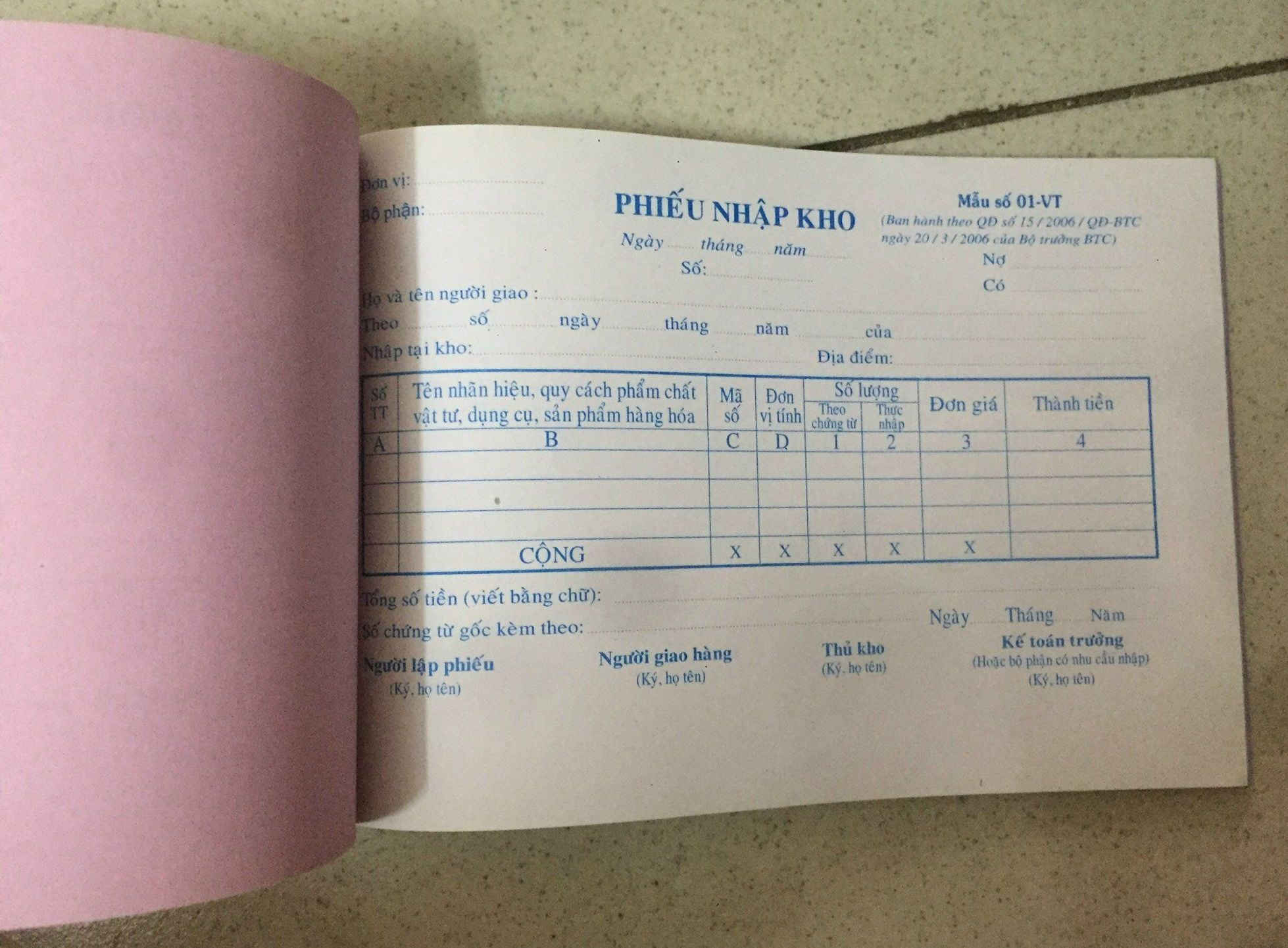Phiếu nhập kho 2 liên, 3 liên  - 13x18.5cm