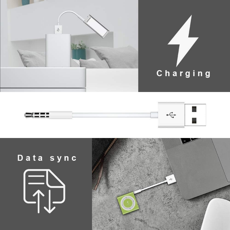 【Exclusive Limited Edition】 MP3 Charging Cable 3.5mm to USB Power & Data Sync Compatible with iPod Shuffle Generations.