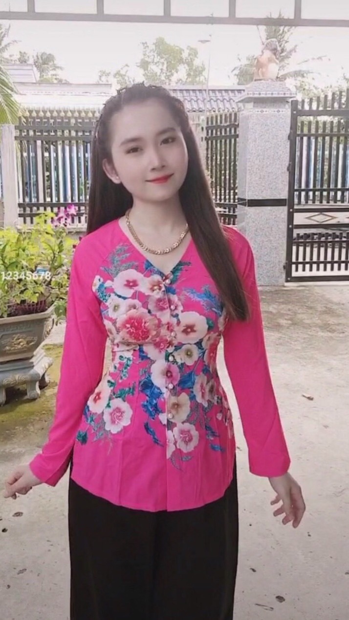 ÁO BÀ BA LỤA IN HOA XINH