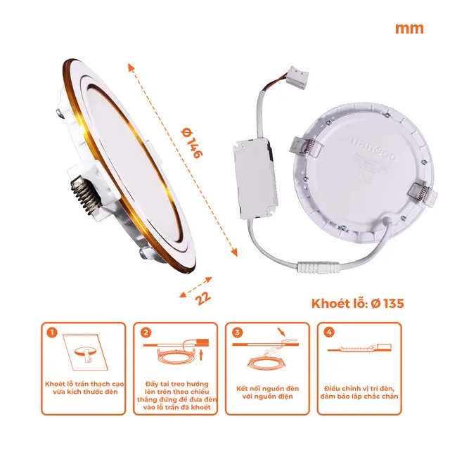 Đèn LED Nanoco Downlight Siêu Mỏng - Hera Series Viền Vàng