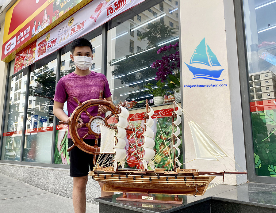 Mô hình thuyền buồm gỗ trang trí Napoleon dài 100cm