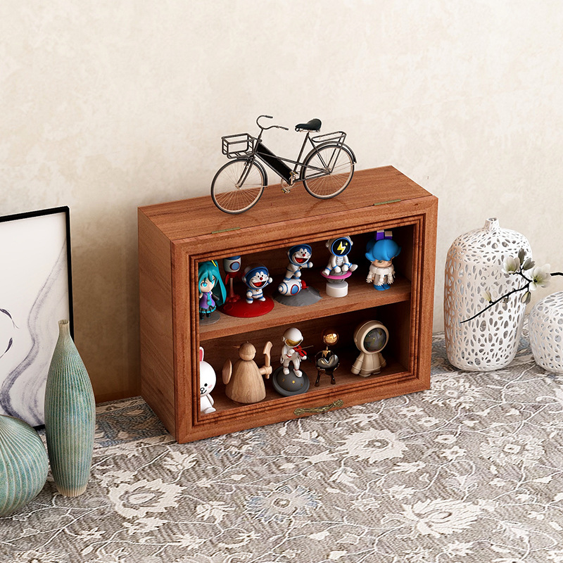 Solid wood retro storage box, cup blind box, handmade doll drawer style storage box, desktop cosmetics display rack