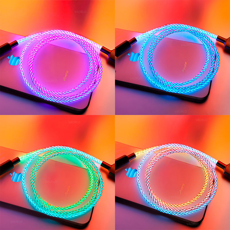 DISOUR NEW 20W Fast Charging Cable RGB Type-C Micro Lightning Flow Luminous Data Cable USB C Micro-USB Ios Fast Charging for i Phone Xiaomi Samsung Huawei Oppo Vivo