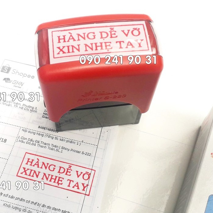 Con dấu HÀNG DỄ VỠ, XIN NHẸ TAY [ Shiny S-223 / 18 x 47mm ]