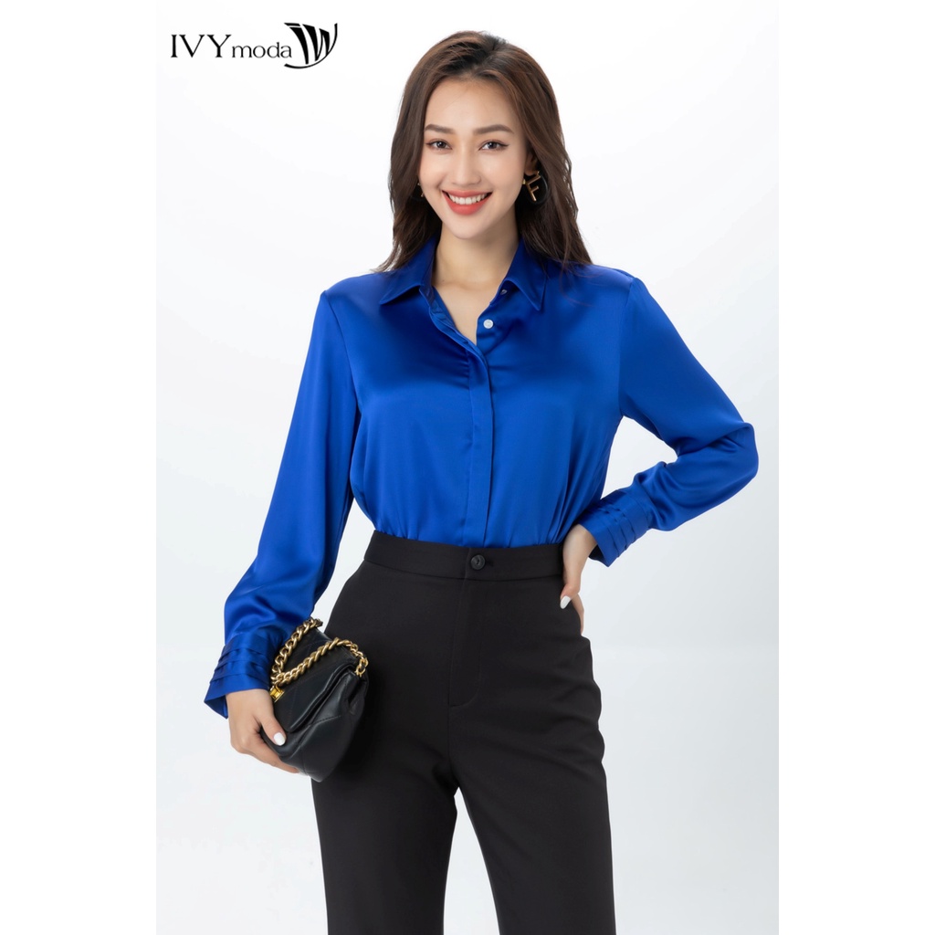 Áo sơ mi lụa tay xếp xếp IVY moda MS 17M7258