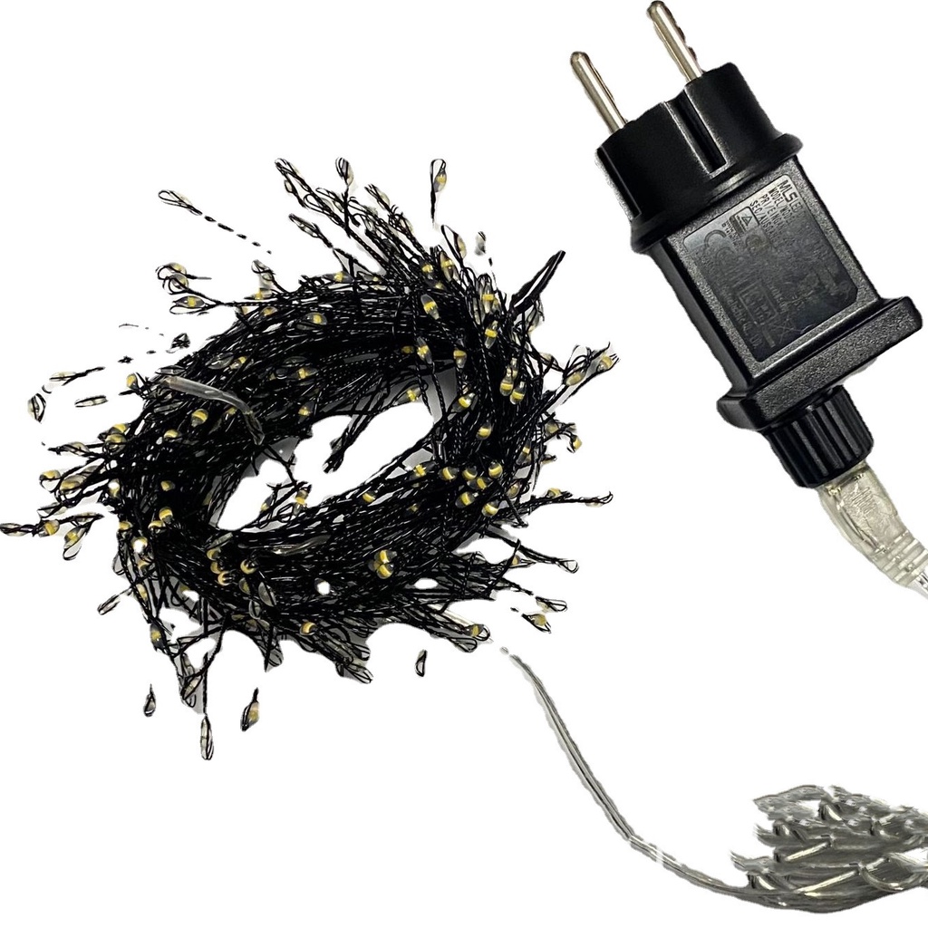 6m 200 LED Copper Wire Light Plug in Firecracker Light String Black Wire Warm White Light Romantic Christmas Holiday Decorative Light 24V Connection Connected in Series