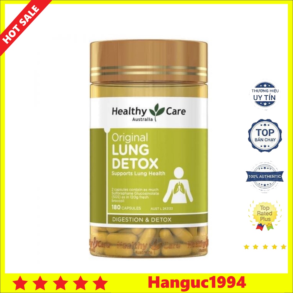 Viên hỗ trợ thải độc phổi healthy care lung detox original 180 viên