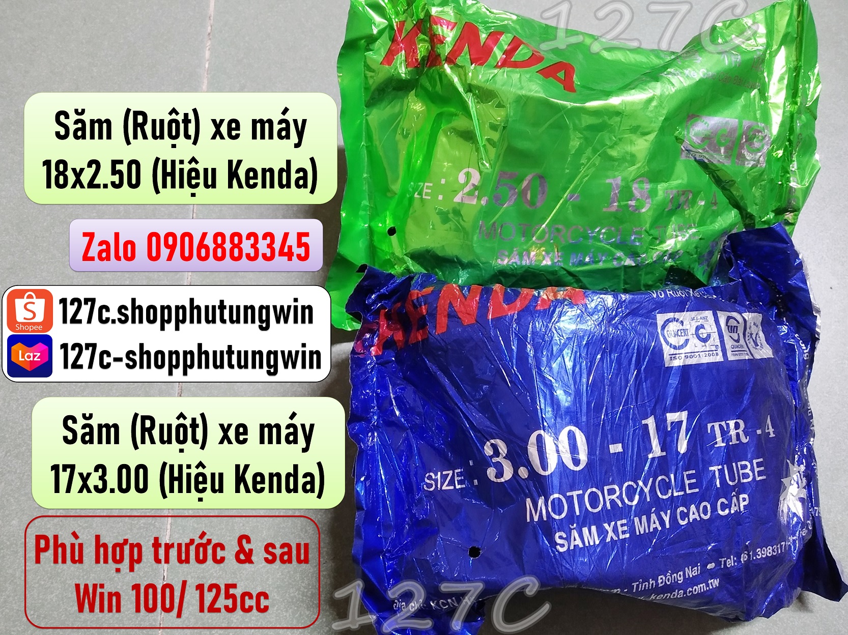 [HCM] Săm (Ruột) xe máy 2.50-18 & 3.00-17 (phù hợp trước & sau Win 100/ 125cc) (Hiệu Kenda)