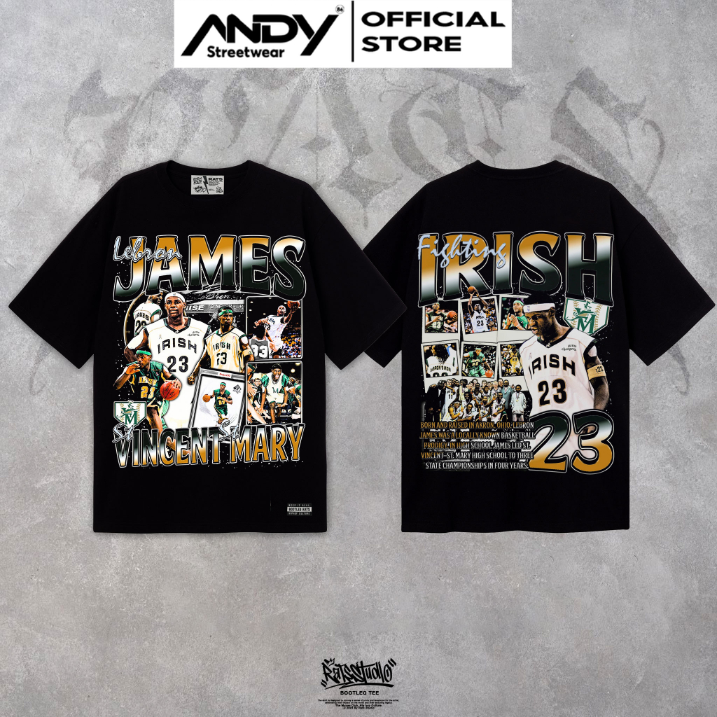 Áo thun bóng rổ Lebron James Irish "23" Bootleg Rats Tee Oversize