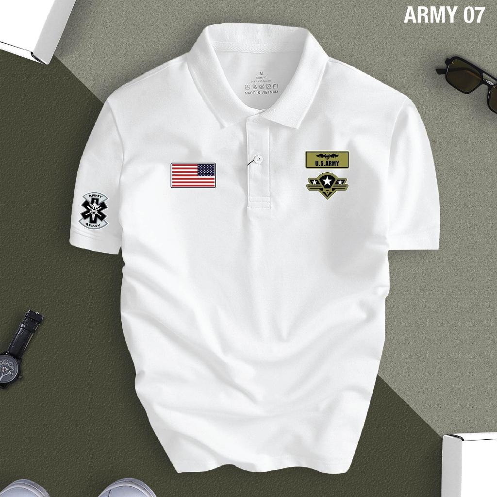 Áo thun POLO USA ARMY cổ bẻ BASIC CVC vải cá sấu sang trọng lịch lãm thoáng mát