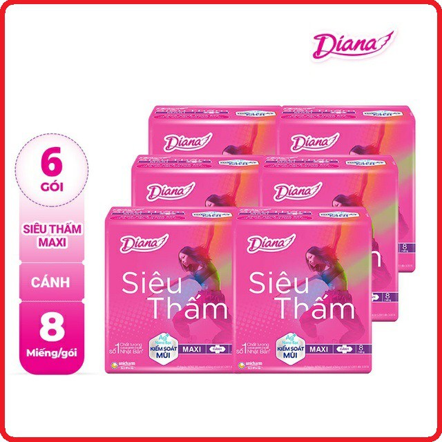 Combo 6 gói băng vệ sinh Diana MAXI CÁNH