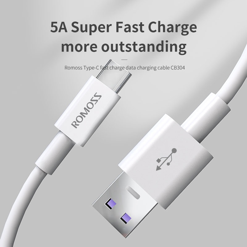 ROMOSS CB304 1m Cable 6A Super Fast Charging Cord PVC Material Type-C Data Cables