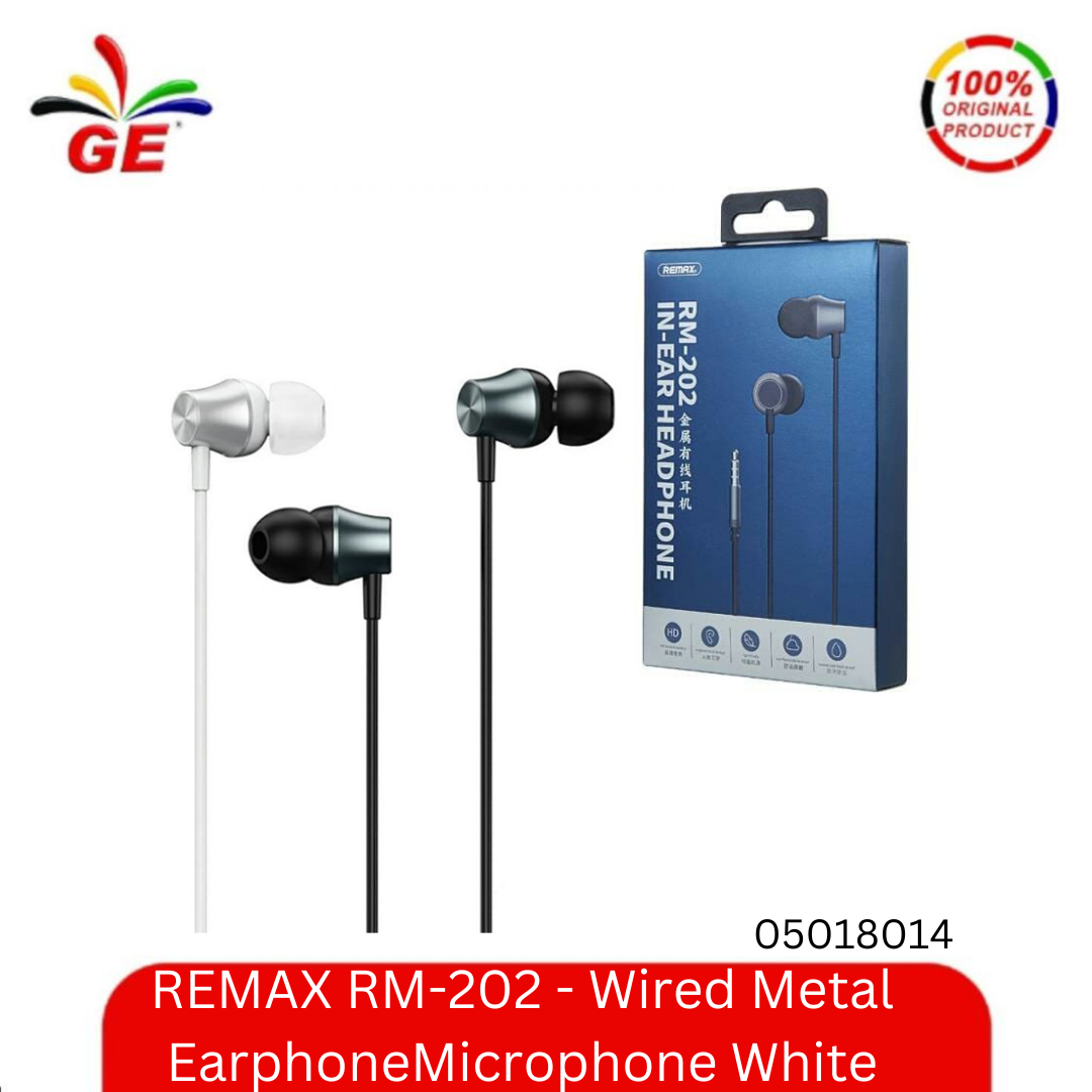 REMAX RM-202 - Wired Metal EarphoneMicrophone White - 05018014 | Lazada ...
