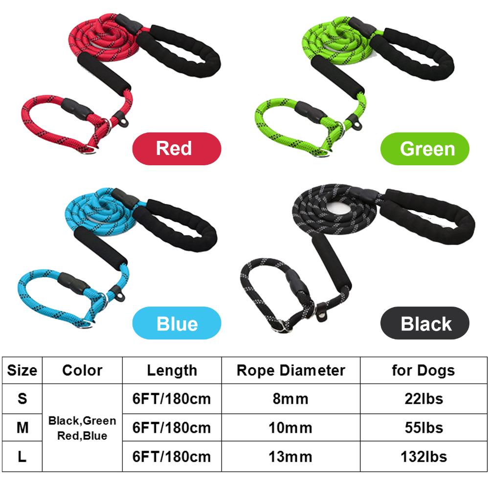 KUANGQIAN 6FT for Medium Large Dogs Comfortable Rope Leash Dog Training Leash Reflective Threads Anti-Choking with Traffic Padded Two Handles Dog Leash Slip Lead