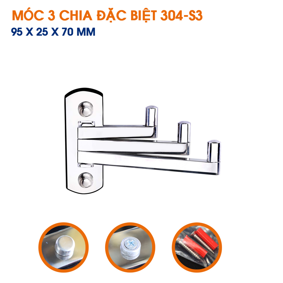 Móc 3 chia Inox đặc 304 TOVASHU 304-S3