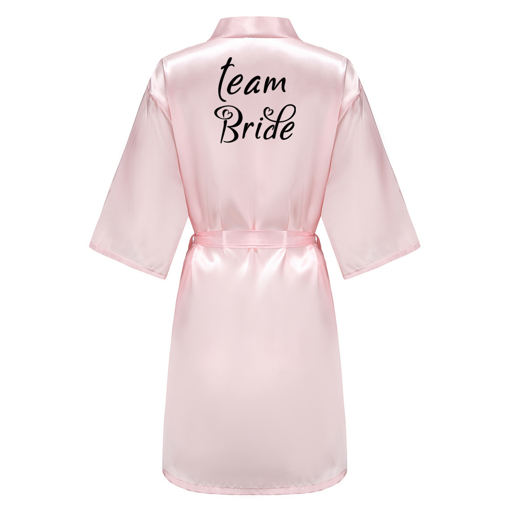 【Seasonal Sale】 New Bride Bridesmaid Robe With Black Letters Mother Sister of the Bride Wedding Gift Bathrobe Kimono Satin Robes SP005. 