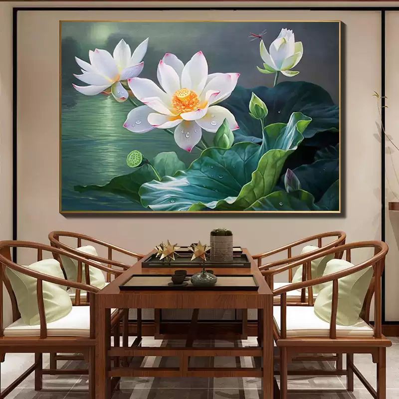 Tranh thêu chữ thập hoa sen MN0206