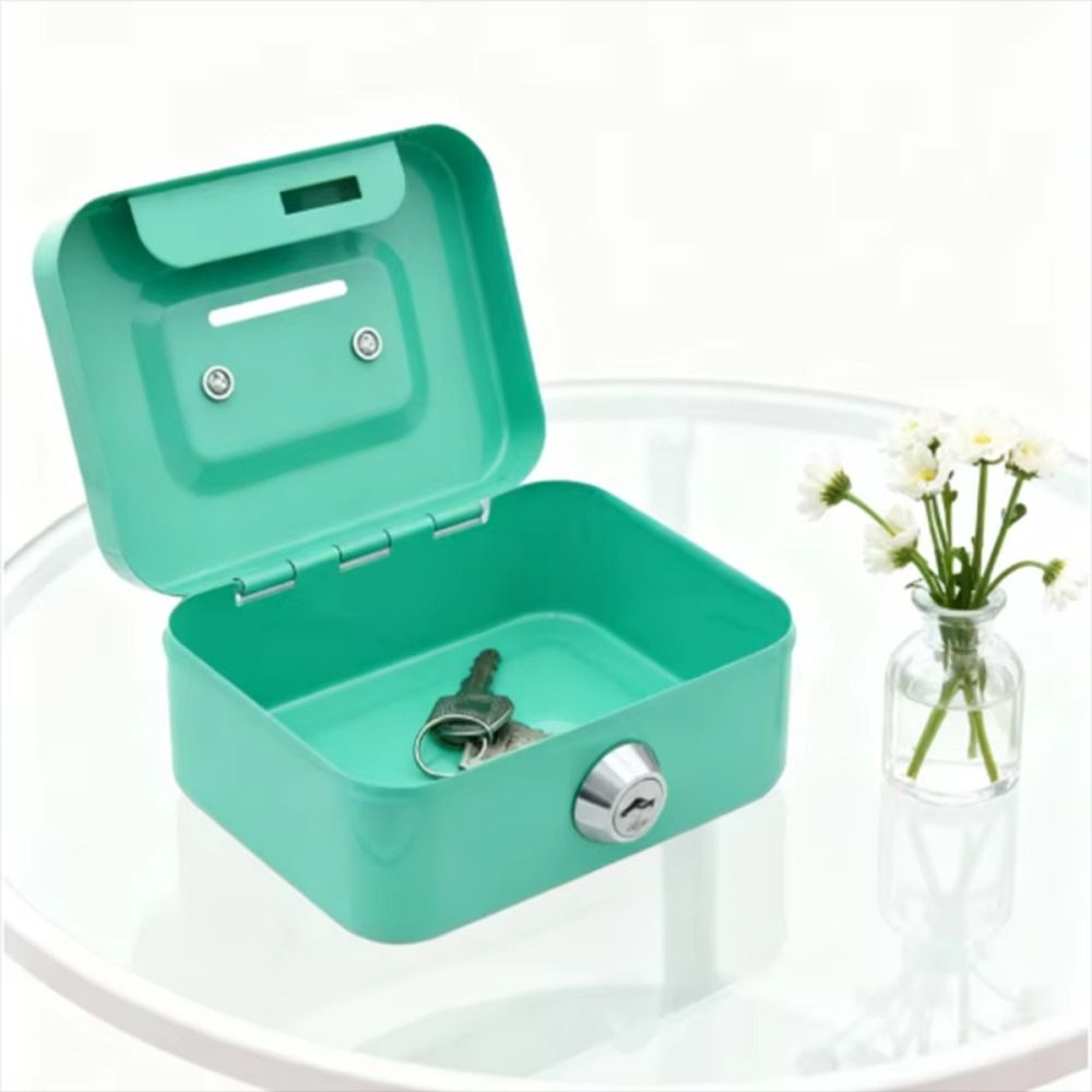 Creative Mini Lockable Cash Box with Key Metal Money Safe Case Sturdy Construction Portable Lock Box For Kids. 