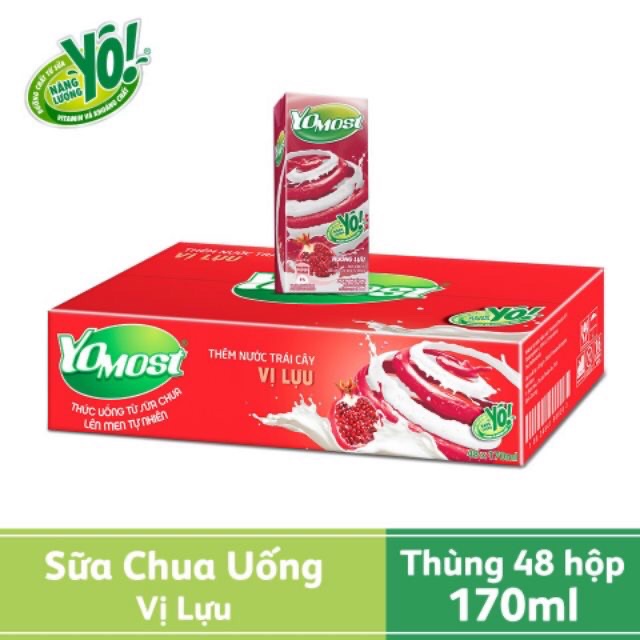 Thùng 48 Hộp Sữa Chua uống Yomost hương Dâu 170ml  (48hộp x 170ml)