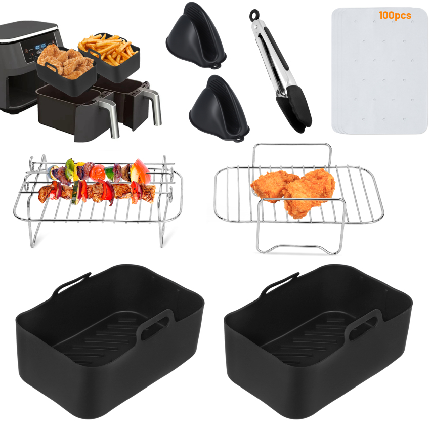 Air Fryer Tray Liners - 2-Pack Reusable Air Fryer Accessories with Rubber Bumpers, Dishwasher Safe, Compatible with 7.8 Air Fryer Trays