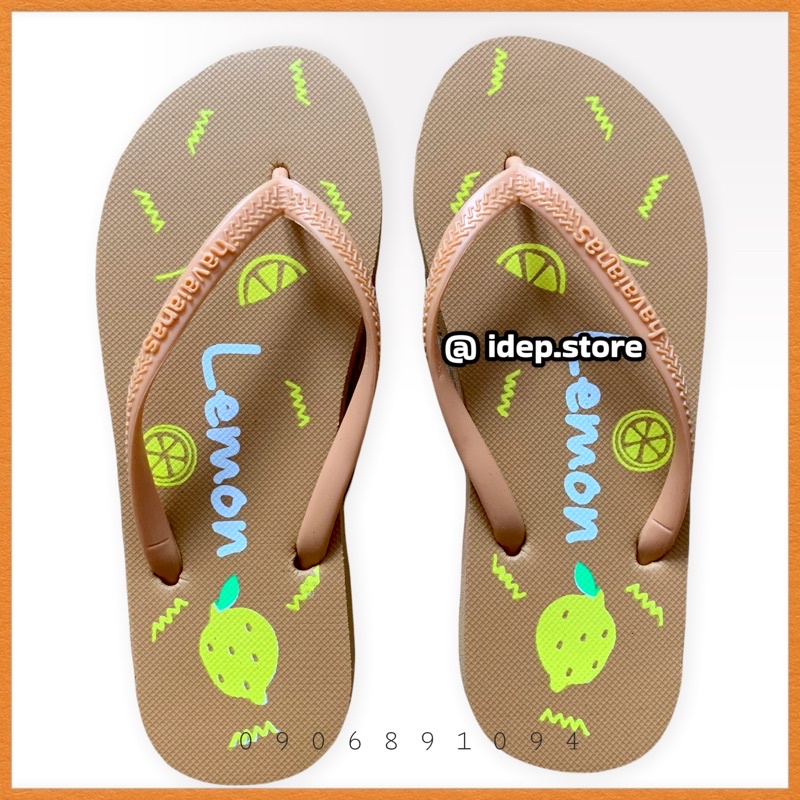 Dép tông nữ xỏ ngón họa tiết Chanh Lemon trái cây thời trang đi biển đi chơi iDEP DL188