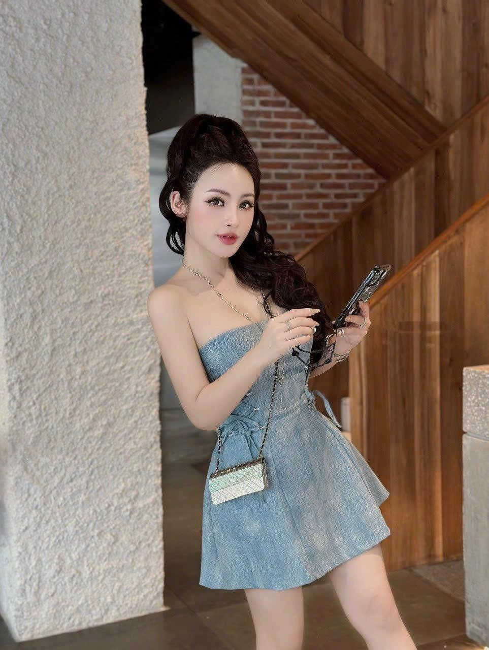 Đầm cúp ngực đan dây 2 bên eo - Có Mút lót - Đầm cúp ngực chất Jean dễ thương YuRi Boutique 2018