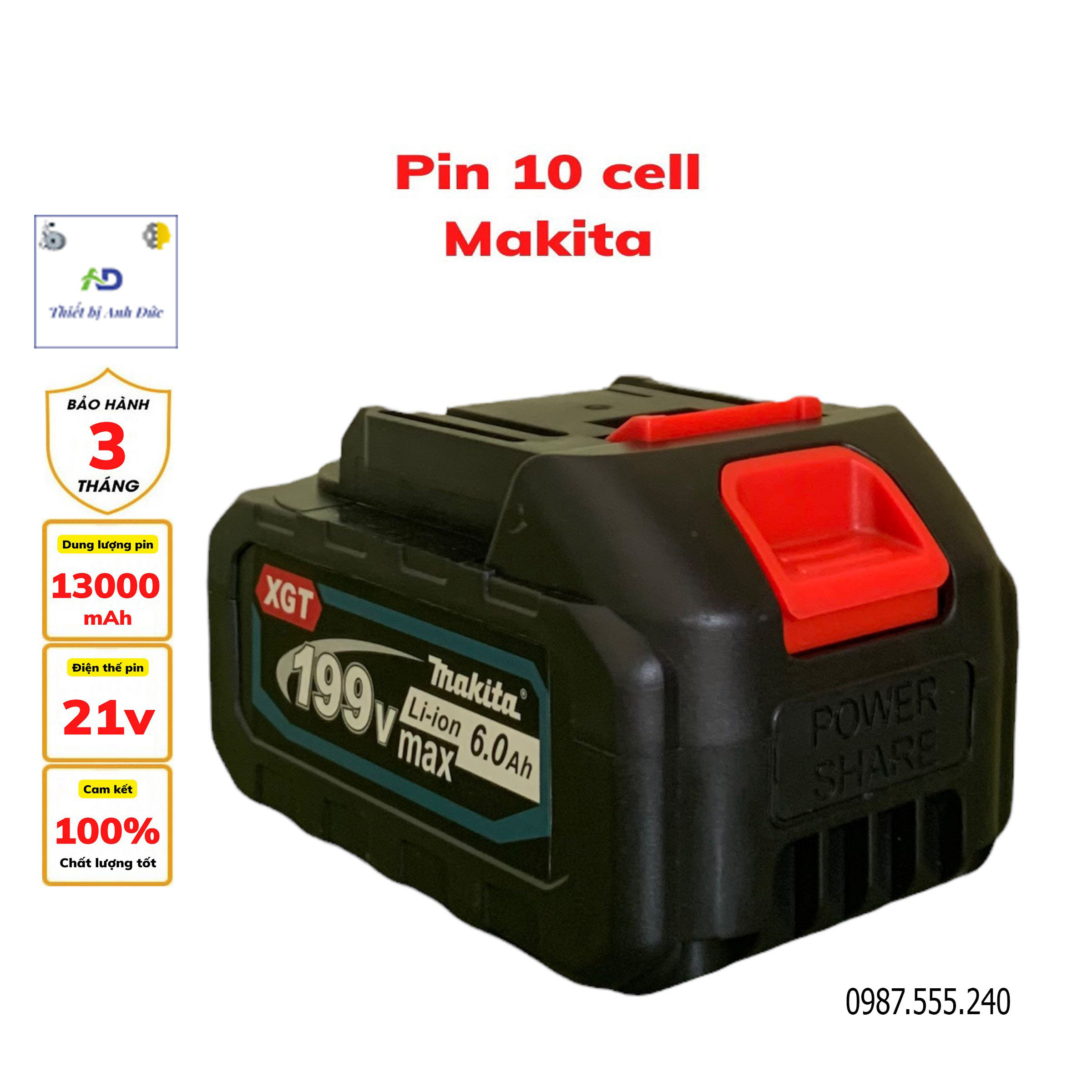 Pin 10 cell dùng cho máy khoan, máy siết bulong