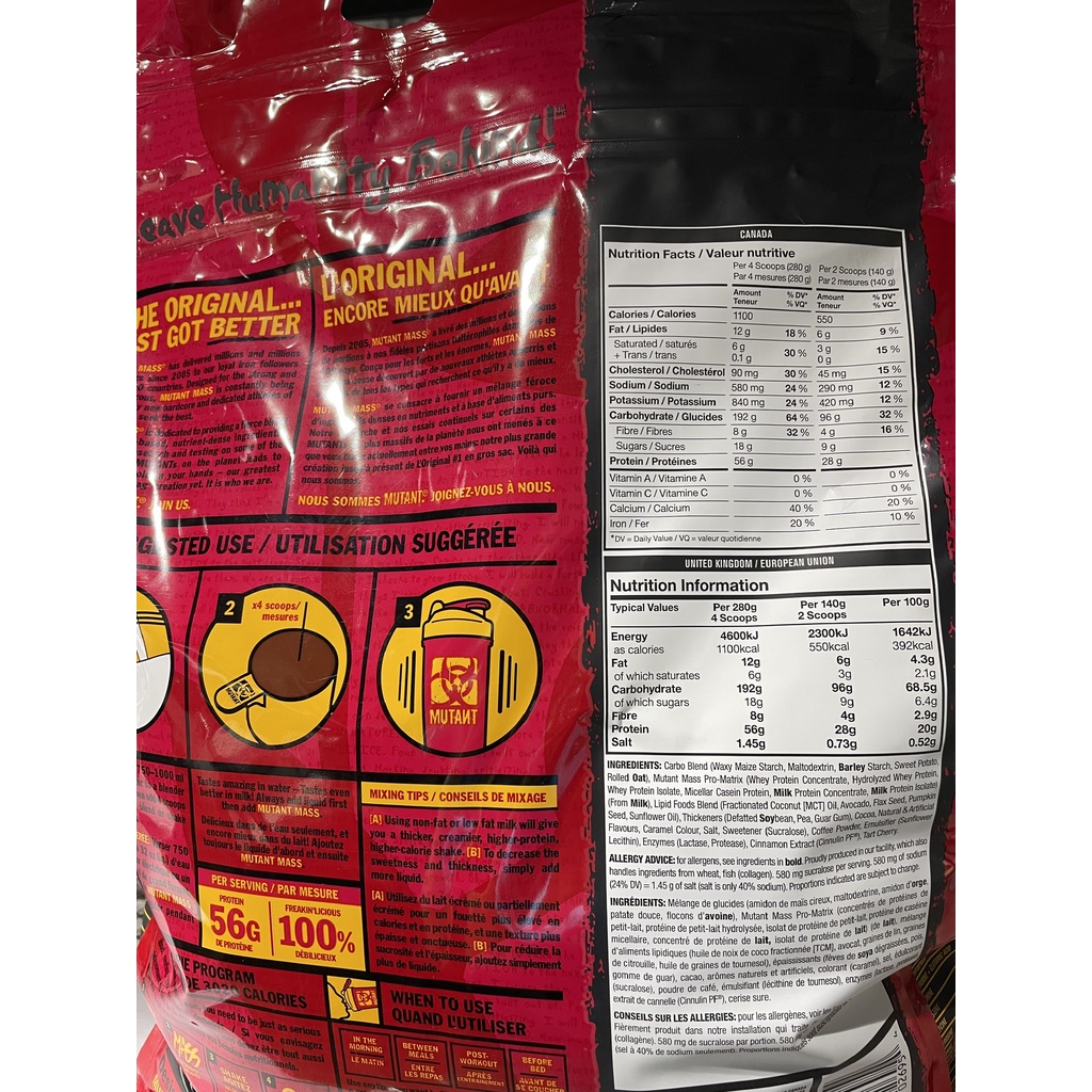Sữa tăng cân nạc Mutant Mass, 15 Lbs (6.8 kg)