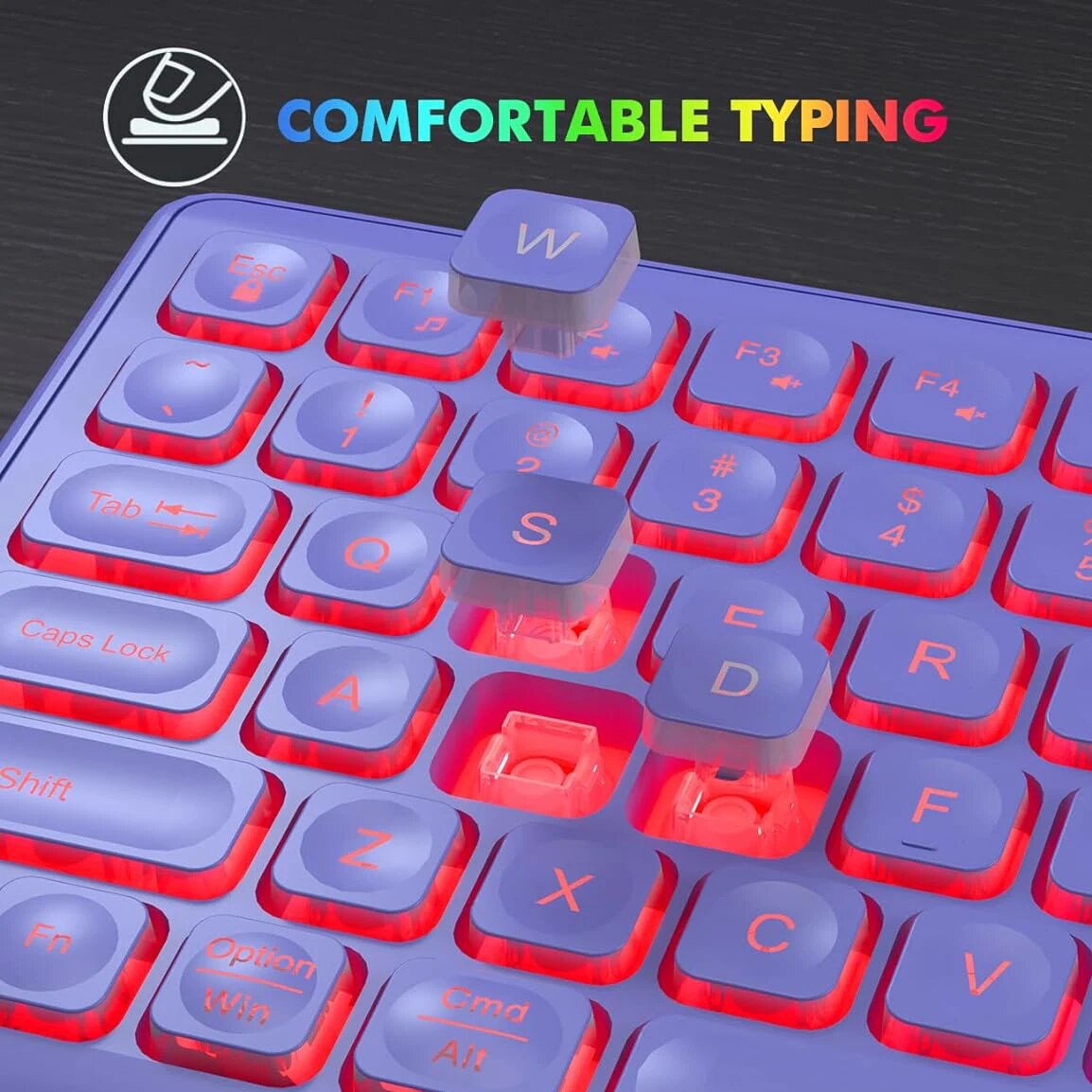 Jomaa Type-c +USB 2.4G Wireless Keyboard Mouse Combo RGB Backlit Rechargeable Full-Size Wireless Keyboard Mouse Set for Laptop Computer Ergonomic
