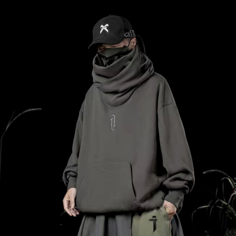 Lansboter Hooded sweatshirt men's turtleneck embroidered coat