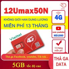 SIM Viettel 4G Umax50N Trọn Gói 1 Năm Không Cần Nạp Tiền – Data 5GB/ Tháng – Không Giới Hạn Lưu Lượng | Max Băng Thông