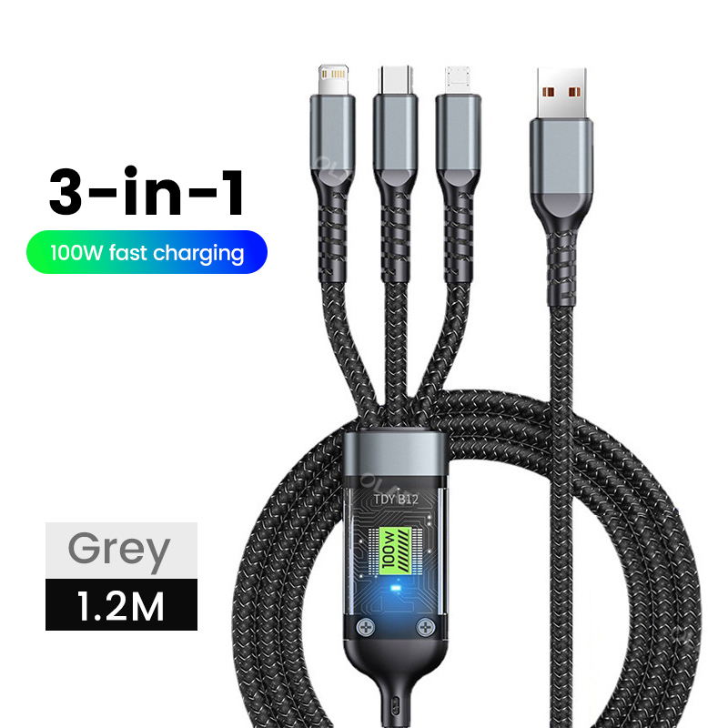 3 in 1 100W Fast Charging Cable USB Type C Cable For iPhone Realme Samsung Huawei 50 pro Transparent Micro Usb C Charger Charging Cable Wire