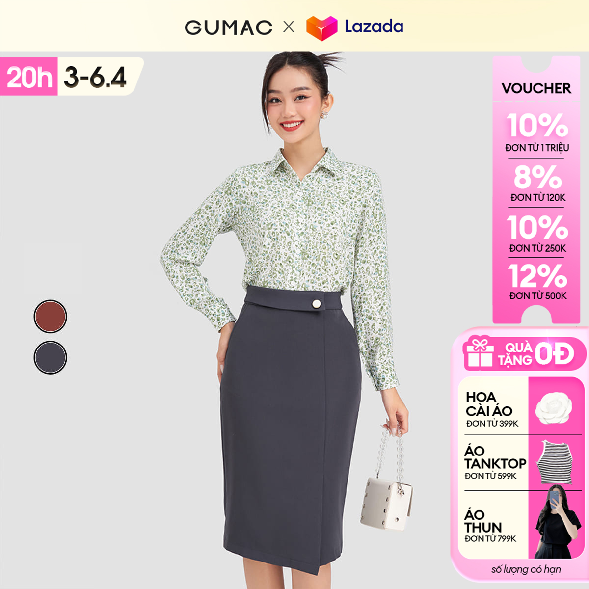 [15 - 17.6 |Voucher 8-15%] Váy bút chì vạt đắp GUMAC VD03001