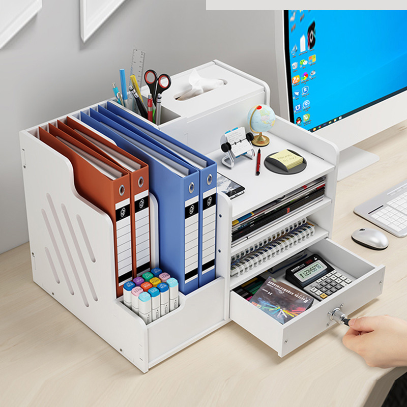 Desktop bookshelf multi-layer A4 document storage rack, multi-function data sorting book stand, standing shelf office file shelf