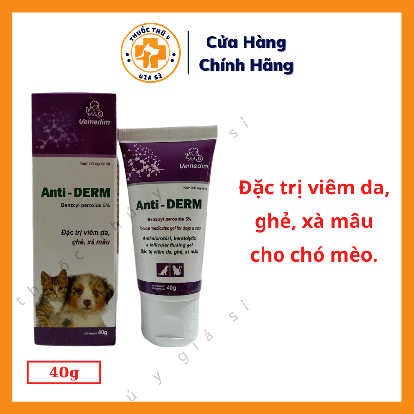 Vemedim Anti Derm 40g - Trị Viêm Da Ghẻ Xà Mâu Tiêu Sừng Và Chống Tiết Bã Nhờn Cho Chó Mèo - Thú Y Giá Sỉ