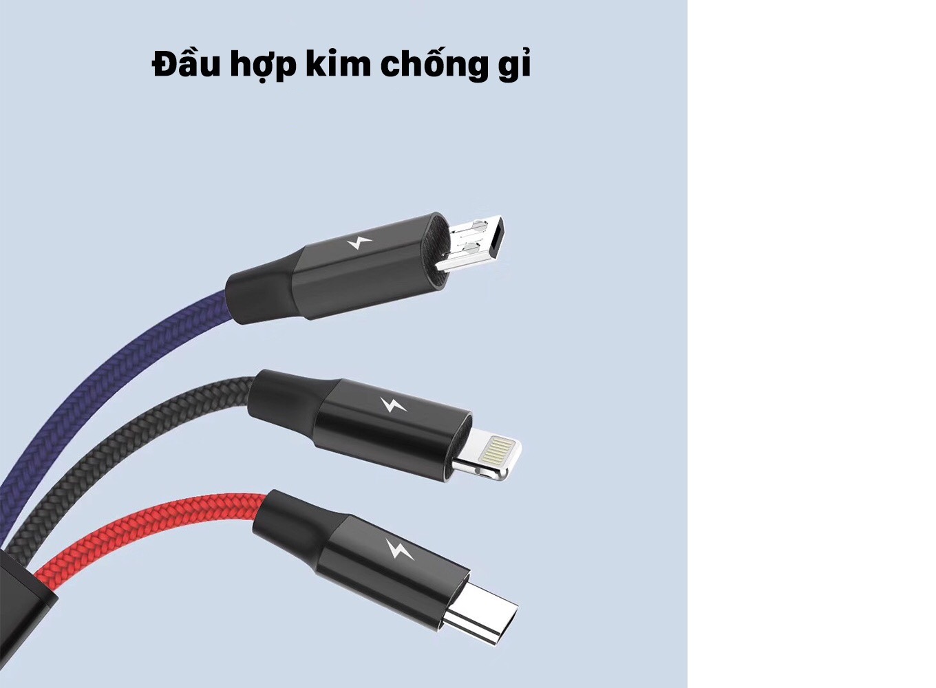 Dây cáp sạc 3 trong 1 tiện lợi dành cho điện thoại iphone và các dòng android ,Cáp sạc điện thoại đa năng 3 in 1 dùng trên Ô tô