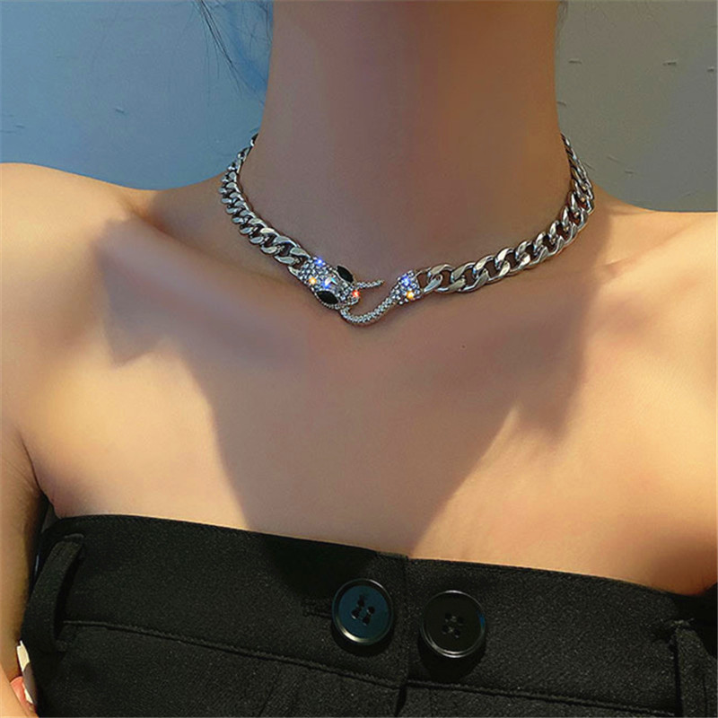 Frascati Hip Hop Rock Thick Chain Snake Necklace For Women Vintage Hyperbole Crystal Unusual Necklaces Party Jewelry