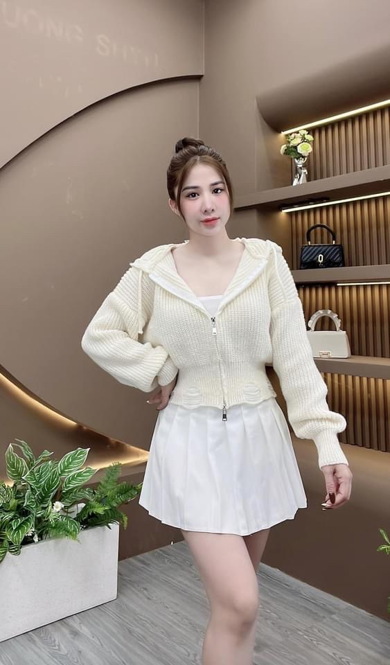 Áo khoác len nữ dây kéo 2 đầu phối nón dáng lửng len dày đẹp nhiều màu