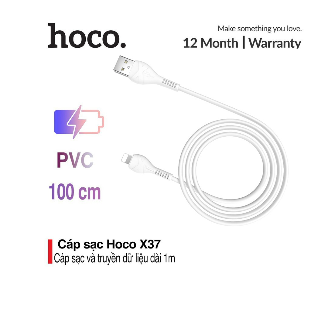 Cáp sạc nhanh 2.4A Hoco X37 Lightning hỗ trợ truyền tải dữ liệu nhanh chóng ,dây siêu bền dài 1m