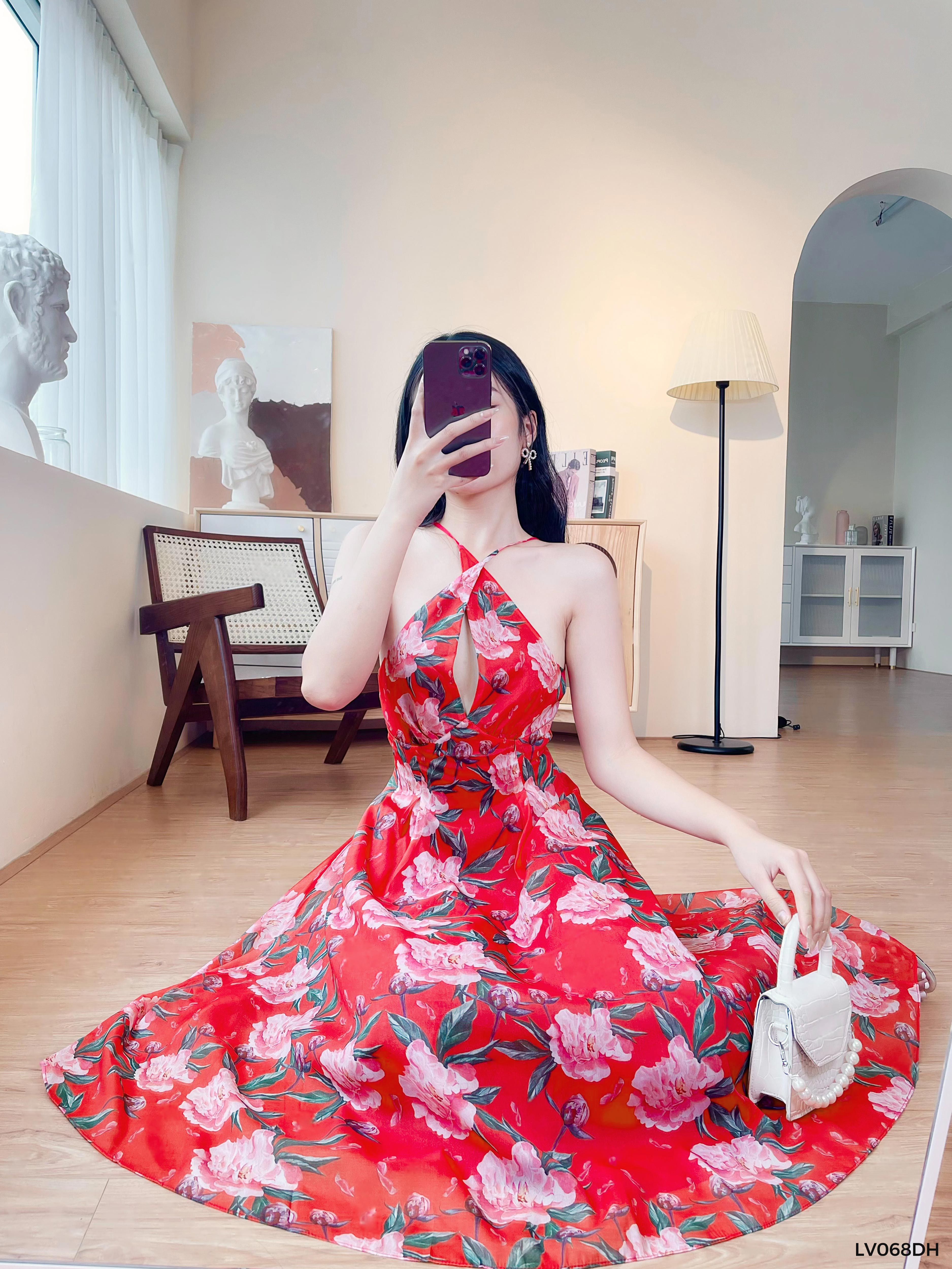 Váy đỏ chiết eo đan lưng 1LV068DH Lep'