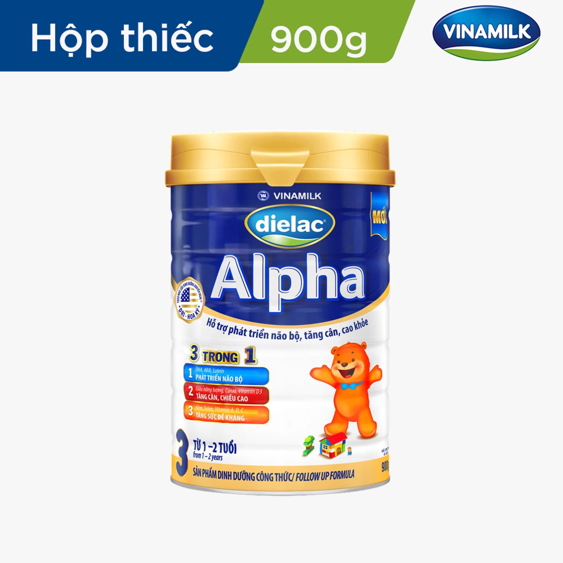 Sữa bột Dielac Alpha 3 - lon 900g (cho trẻ từ 1 - 2 tuổi) Chính hãng
