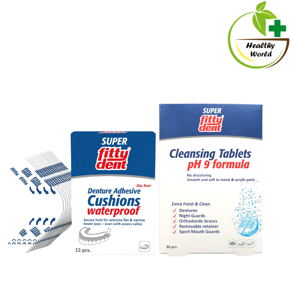 FITTYDENT Dentures Adhesive Cushion 15'S + Denture Cleansing Tablets 36