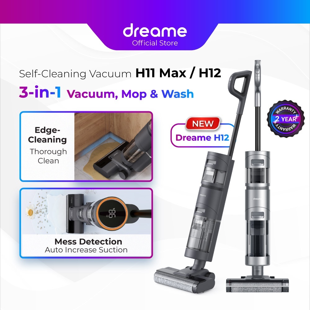 Dreame H12 Pro Wet & Dry Vacuum Cleaner for Home, Upgraded Edge-Cleaning,  Cordless Vertical Handheld Floor Washing