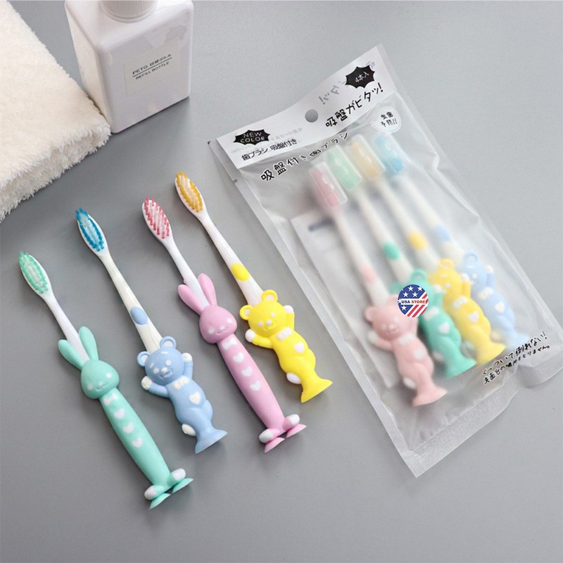 Set 4 bàn chải đánh răng có nắp hình thú cho bé