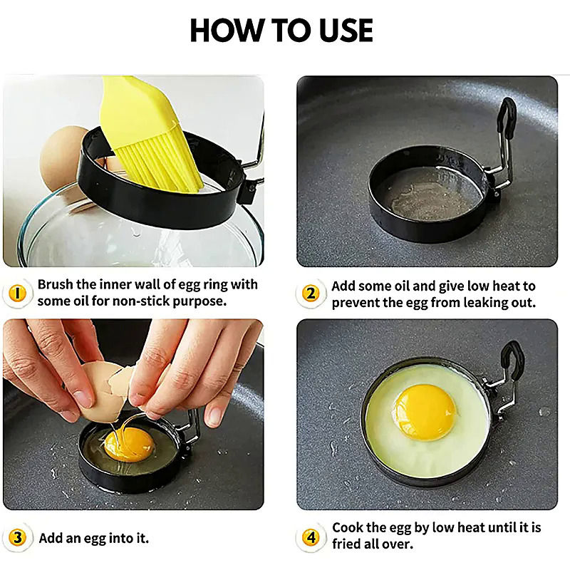 Professional Fried Egg Mold Stainless Steel Egg Fried Ring Nonstick Round Pancake Mold Kitchen Omelet Mold for Frying Eggs Tools